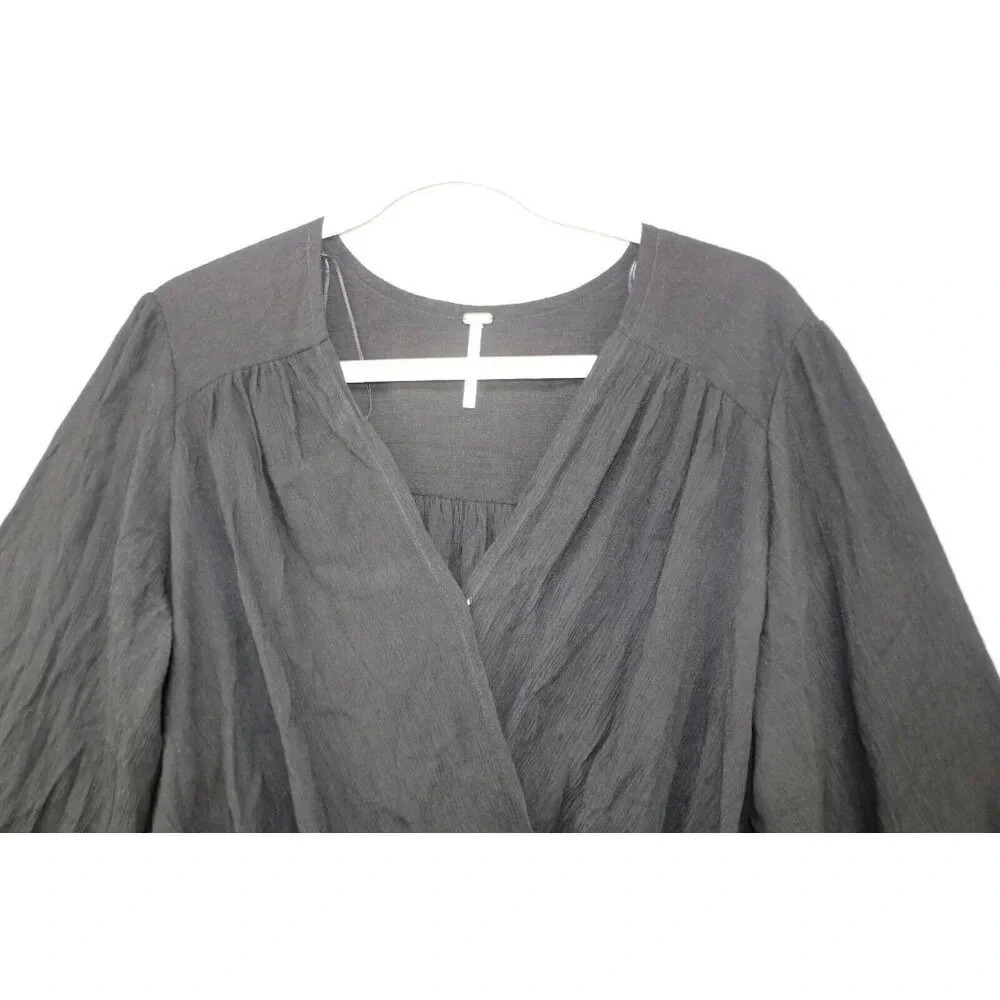 Free People Black Long Puff Sleeve Wrap Top-Small/Petite-Oversized - Picture 4 of 14